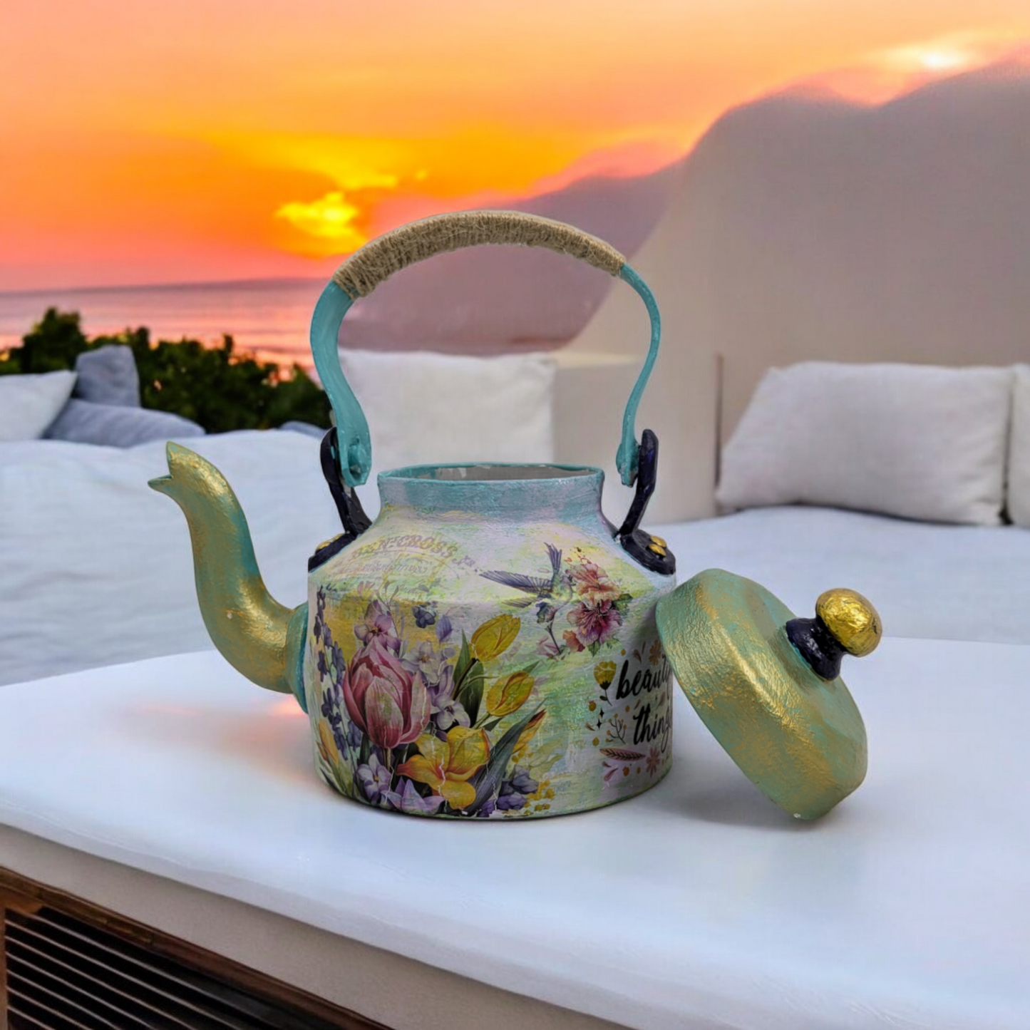 Girl on the Kettle – Hand-Painted Kettle Statement Piece