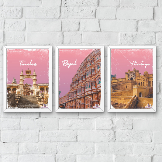 The Royal Pink City – Jaipur Heritage A3 Wall Frame Set (Set of 3)