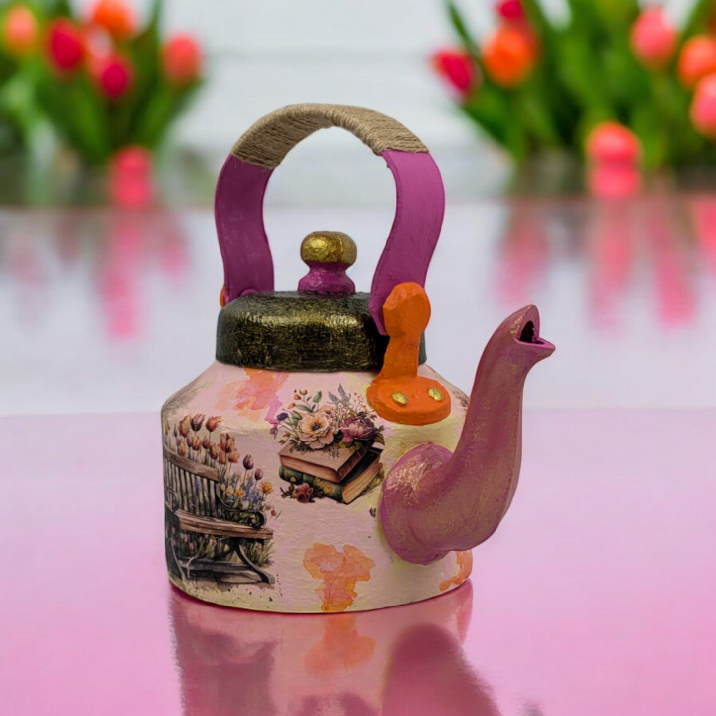 Garden Bliss – Hand-Painted Kettle Statement Piece