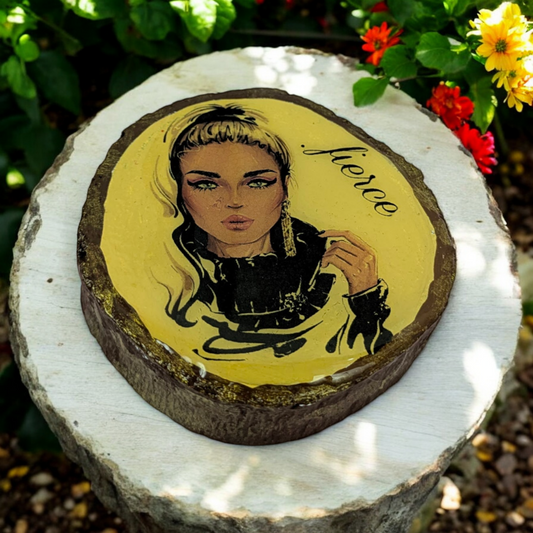 Fierce – Hand-Painted Wooden Log Magnet