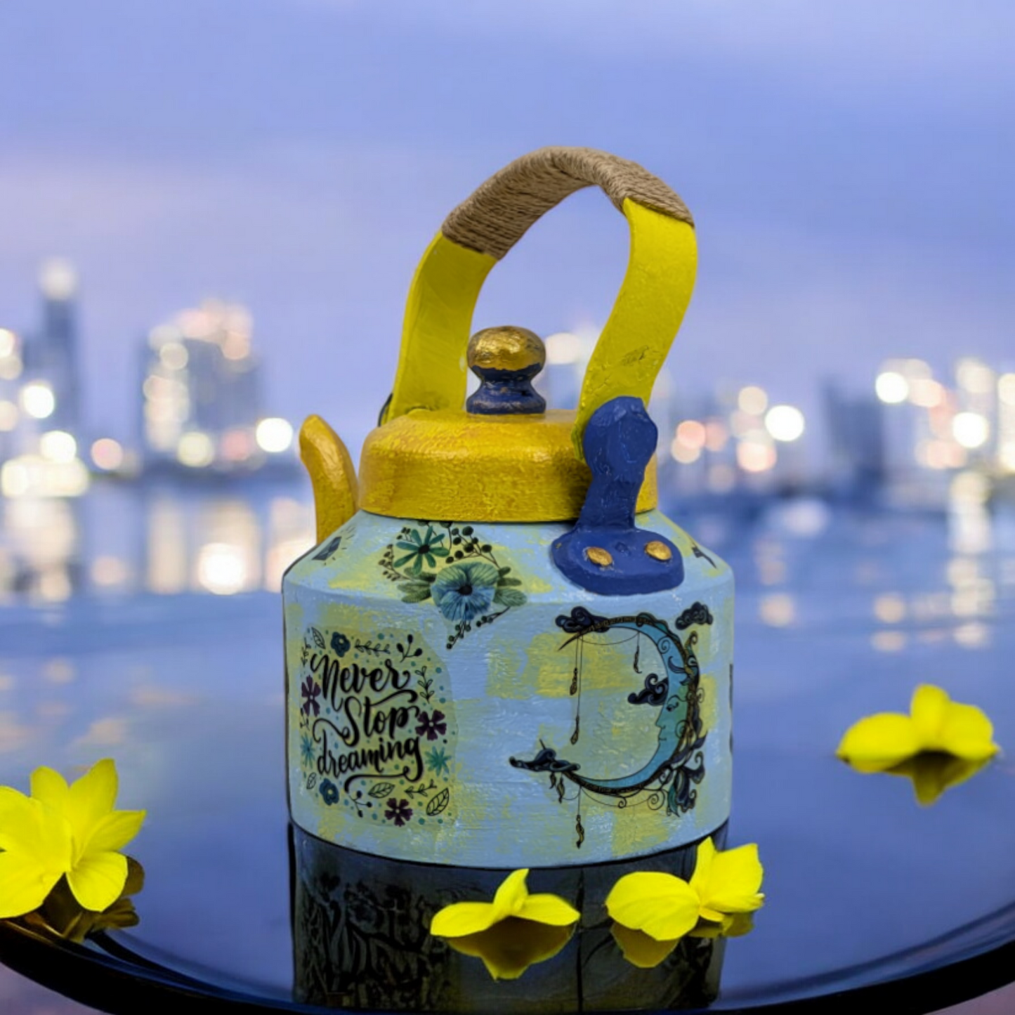 Never Stop Dreaming – Hand-Painted Tea Kettle Décor