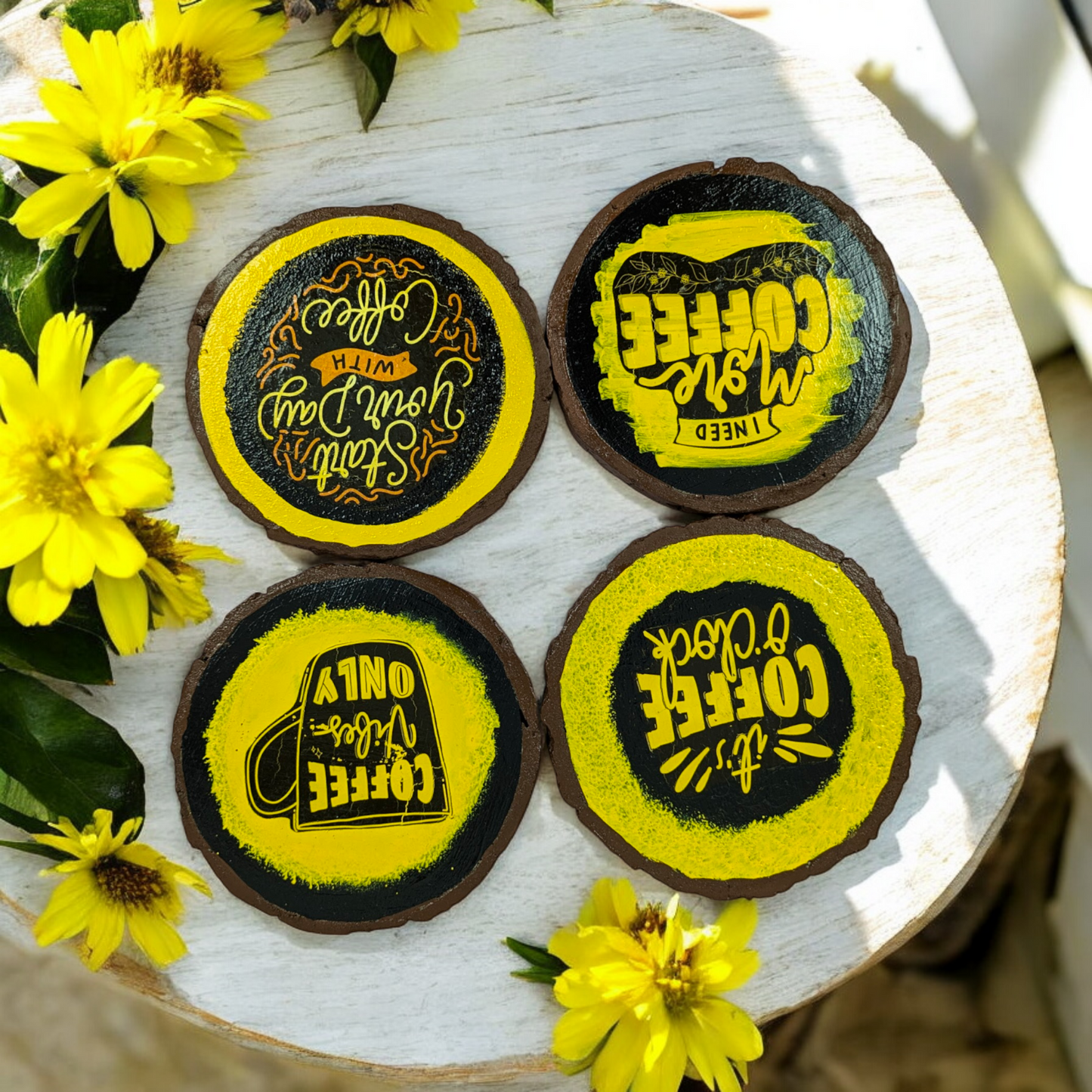 Coffee Vibes – Bold & Brew-tiful Round Wooden Coasters