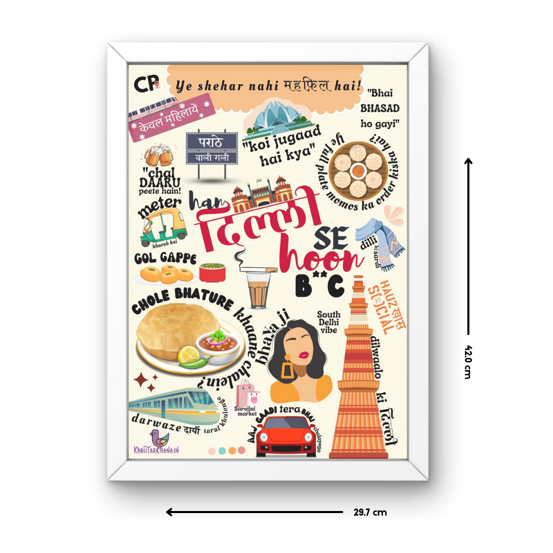 "Dilwalon Ki Dilli" – Delhi City A3 Wall Frame
