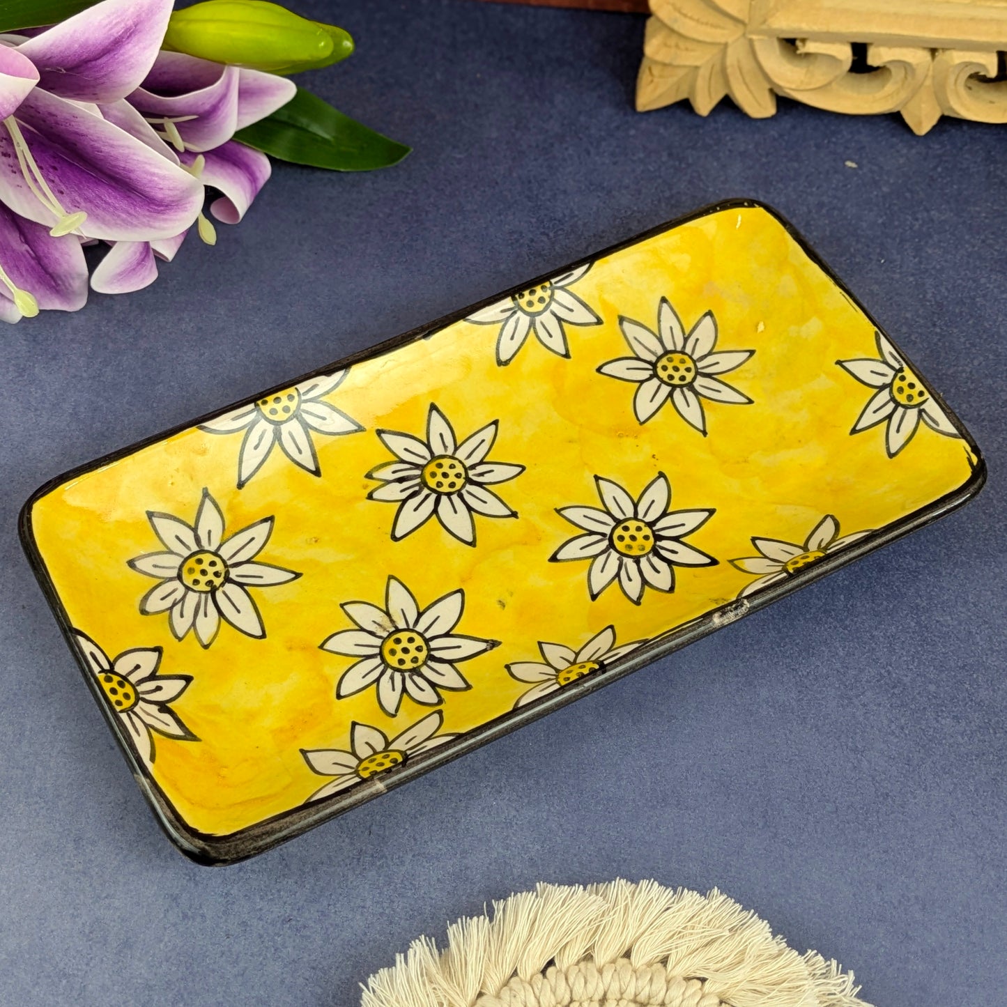 Sunny Daisy I Hand-Painted Yellow Ceramic Platter