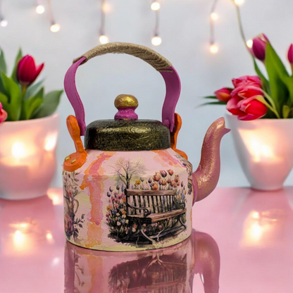Garden Bliss – Hand-Painted Kettle Statement Piece