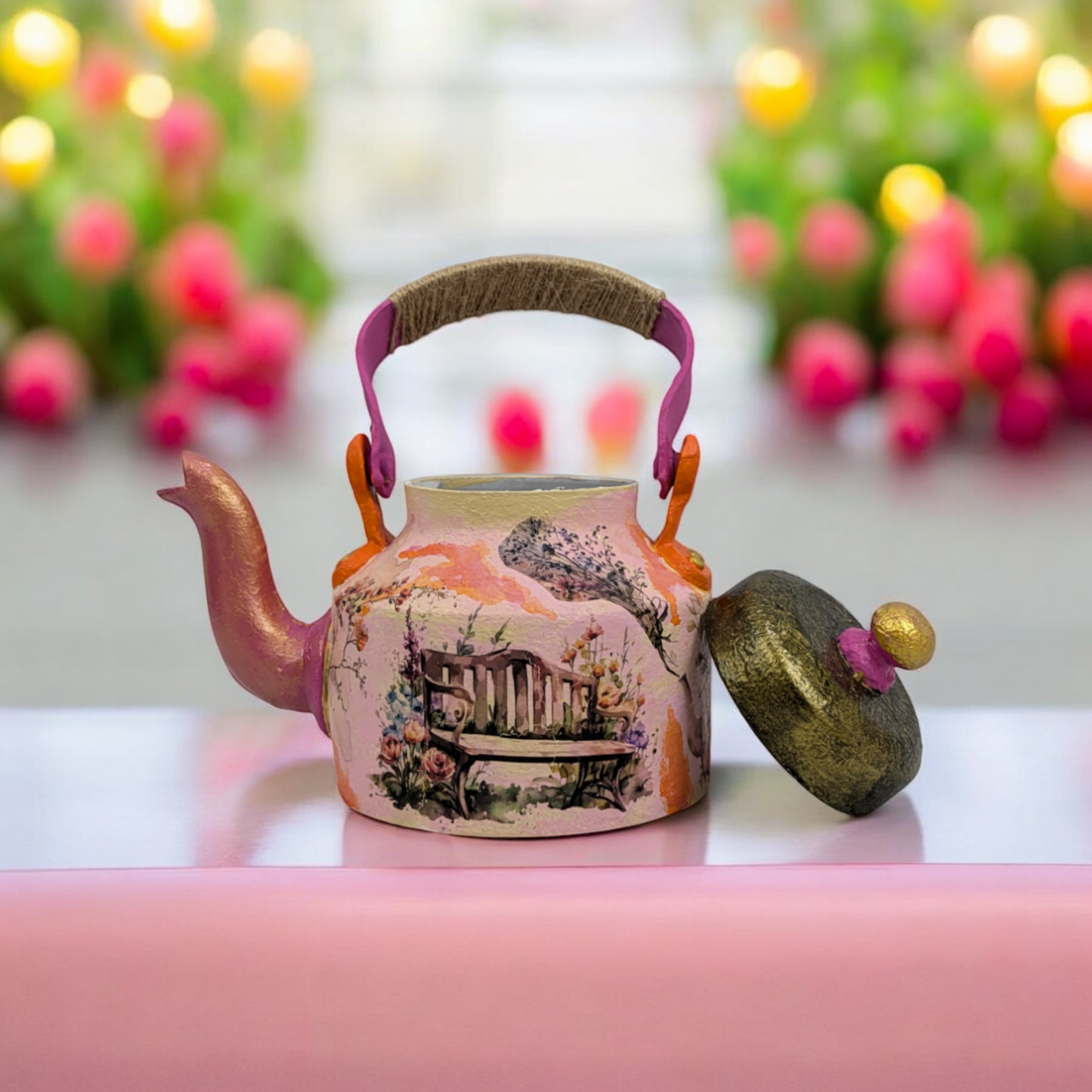Garden Bliss – Hand-Painted Kettle Statement Piece