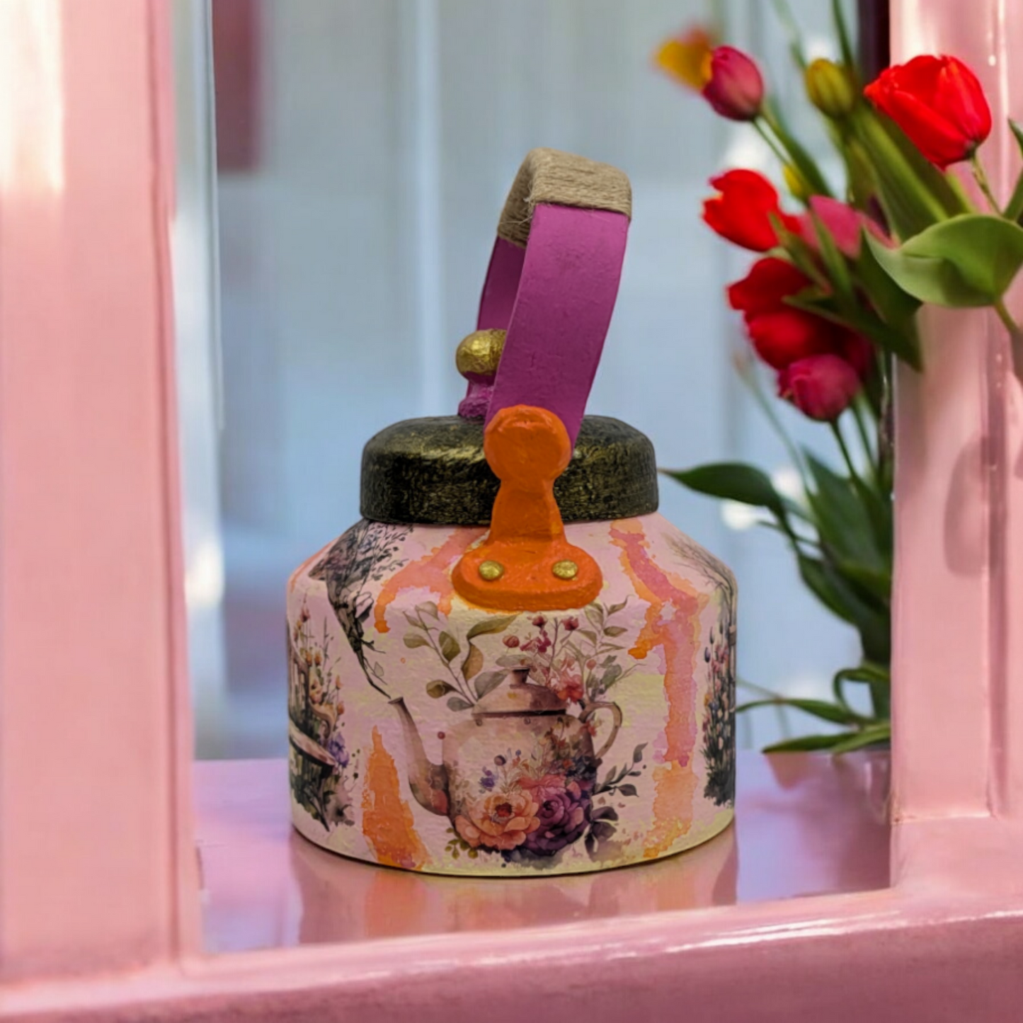 Garden Bliss – Hand-Painted Kettle Statement Piece
