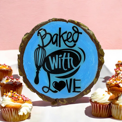 Rustic "Baked With Love" Wooden Magnet