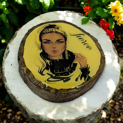 Fierce – Hand-Painted Wooden Log Magnet