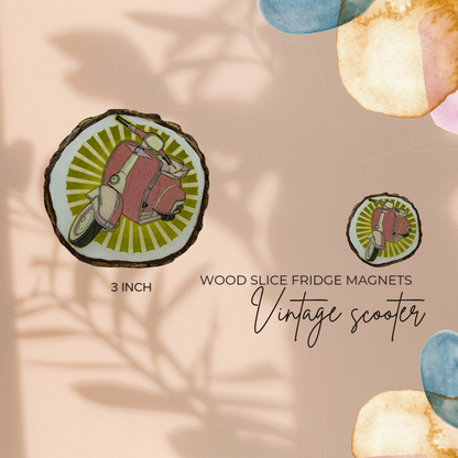 Vintage Scooter – Wooden Log Slice Fridge Magnet