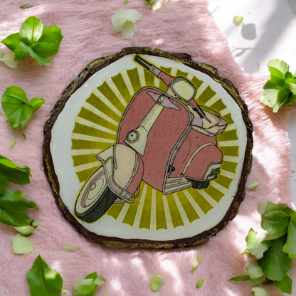 Vintage Scooter – Wooden Log Slice Fridge Magnet