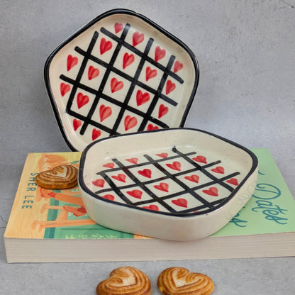Love Grid I Hand-Painted Heart Ceramic Plate