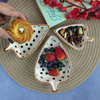 Dot & Leaf I 3-Piece Ceramic Serving Platter Set