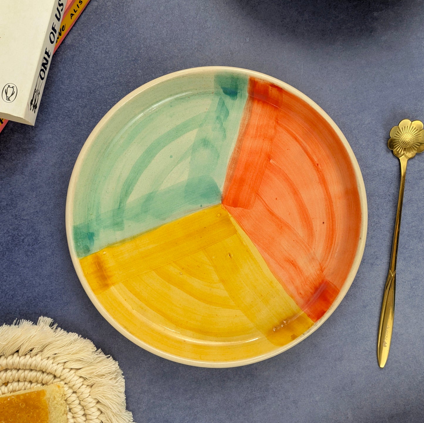 Tricolor Brushstroke I Hand-Painted Ceramic Serving Plate