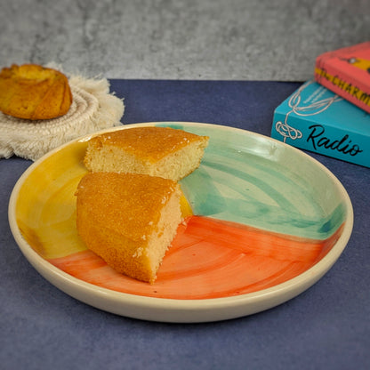 Tricolor Brushstroke I Hand-Painted Ceramic Serving Plate