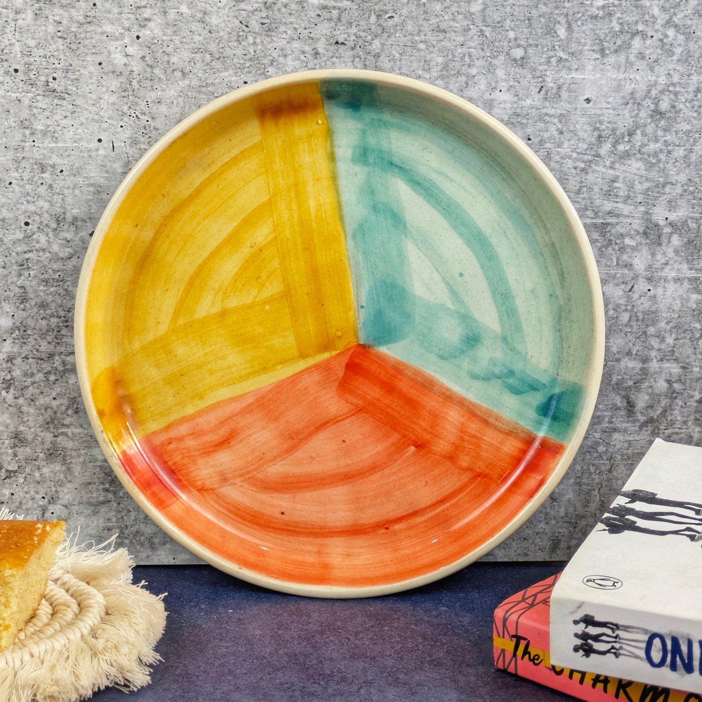 Tricolor Brushstroke I Hand-Painted Ceramic Serving Plate